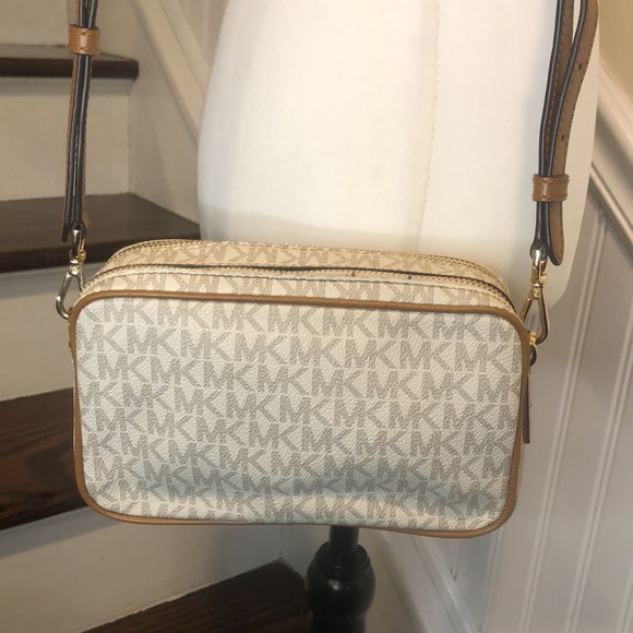 MICHAEL KORS White Leather MK Monogram Jet Set Tote Crossbody Shoulder Body - Picture 10 of 17